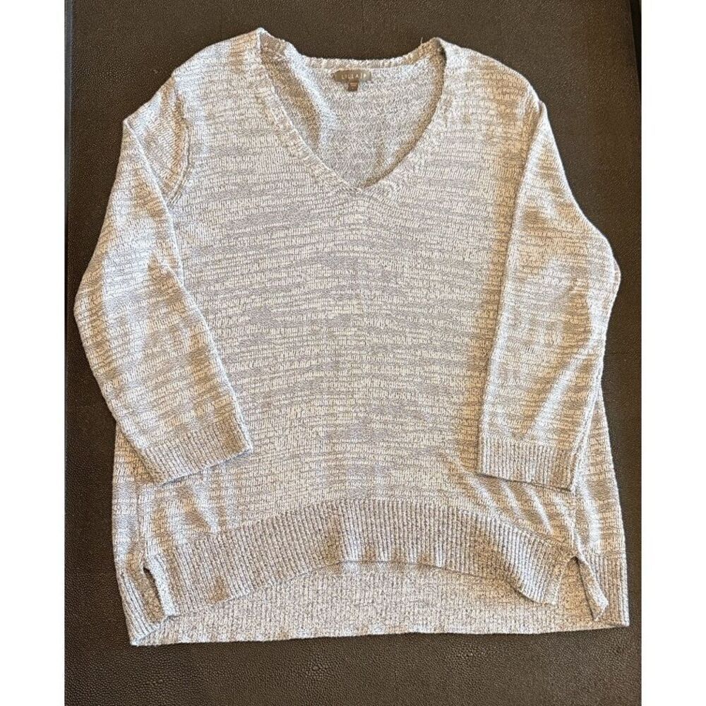 Lilla P Gray Silk Blend Deep V-Neck Sweater Size L